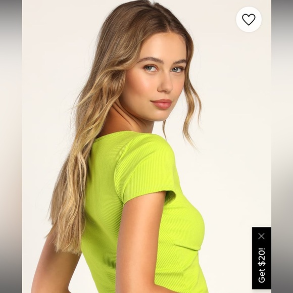 Lulus Lime Green Ribbed Seamed Short Sleeve Crop Top - Picture 2 of 7